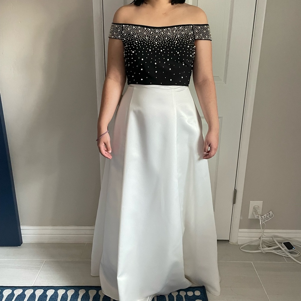 Xscape black and white formal night gown dress